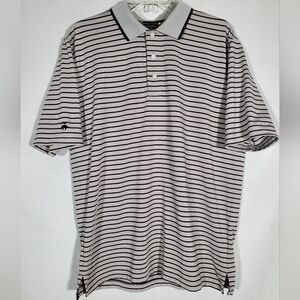 BROOKS BROTHERS NAVY BLUE GREY STRIPED STRETCH GOLF POLO SHIRT MENS LARGE